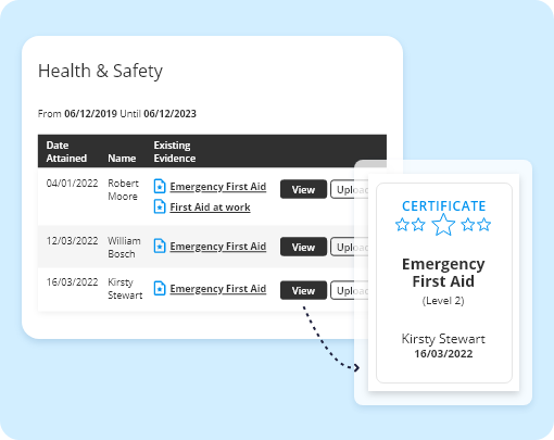 Certification & Evidence Software screenshot